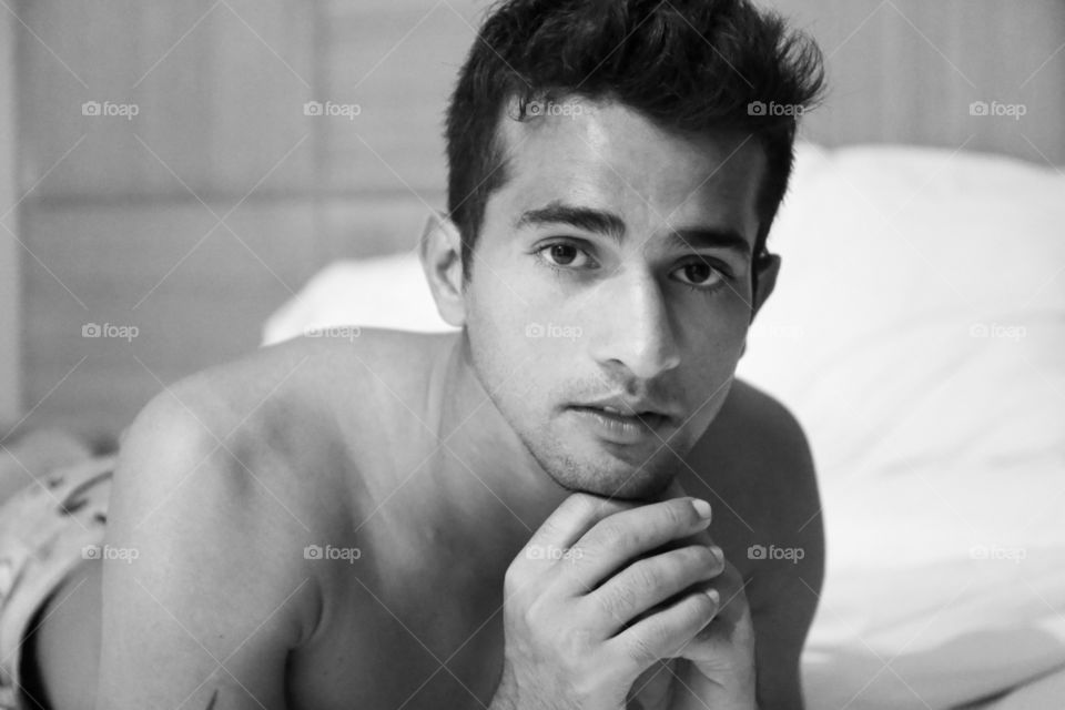 Indian model in bed. Indian model in bed in underwear