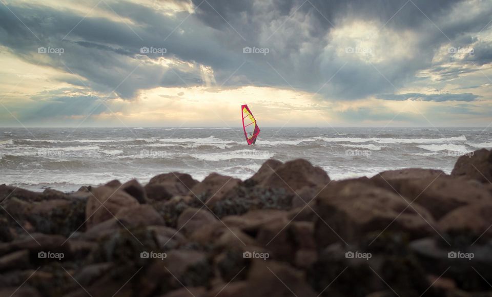 Windsurfing at Silverstrand beach in Galway, Ireland