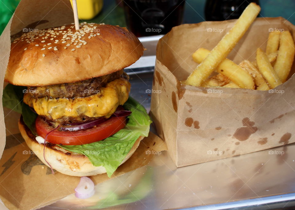 Hamburger and fries