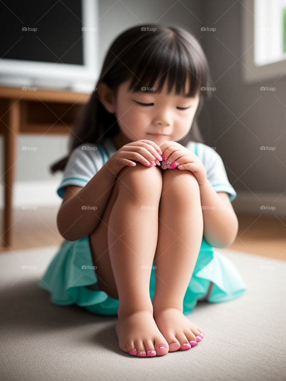 Little girl with barefoot