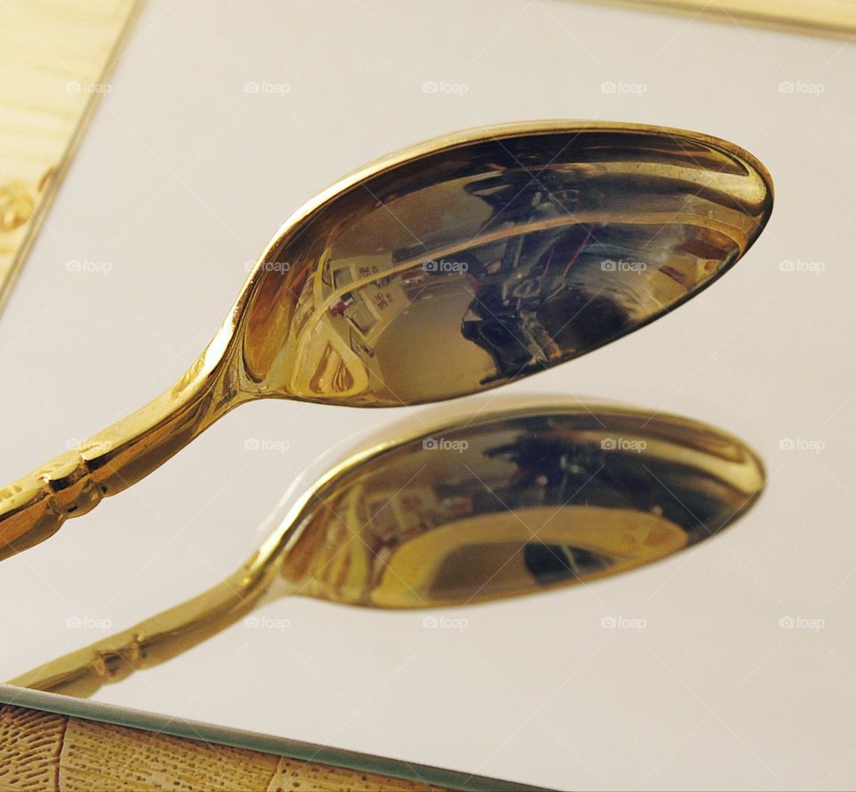 reflection of a metal spoon