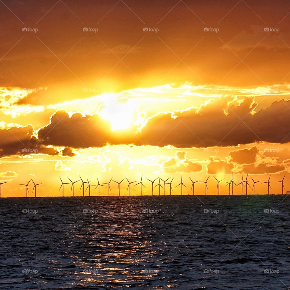 Windmills in sunset