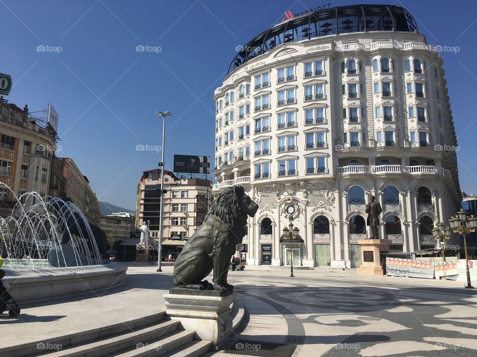 Grey lion statue