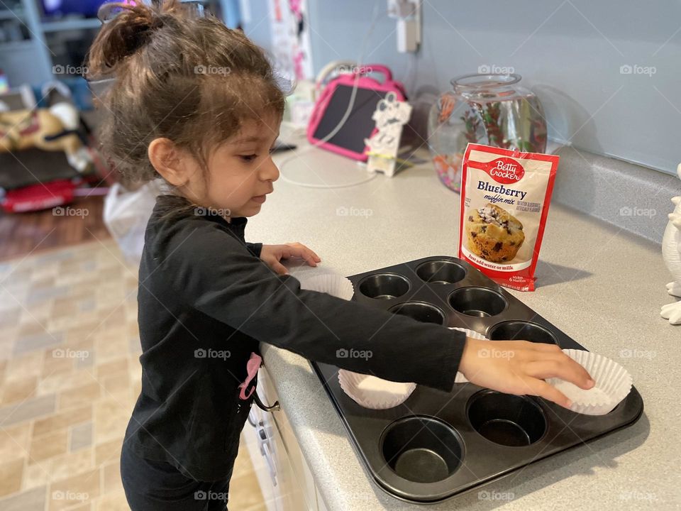 Toddler girl making muffins for breakfast, toddler helps mommy, Sunday Funday, Sunday morning breakfast time with toddlers 