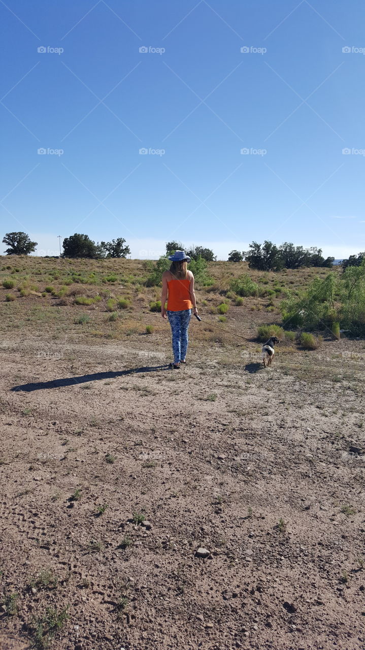 walking the dog in Albuquerque, New Mexico