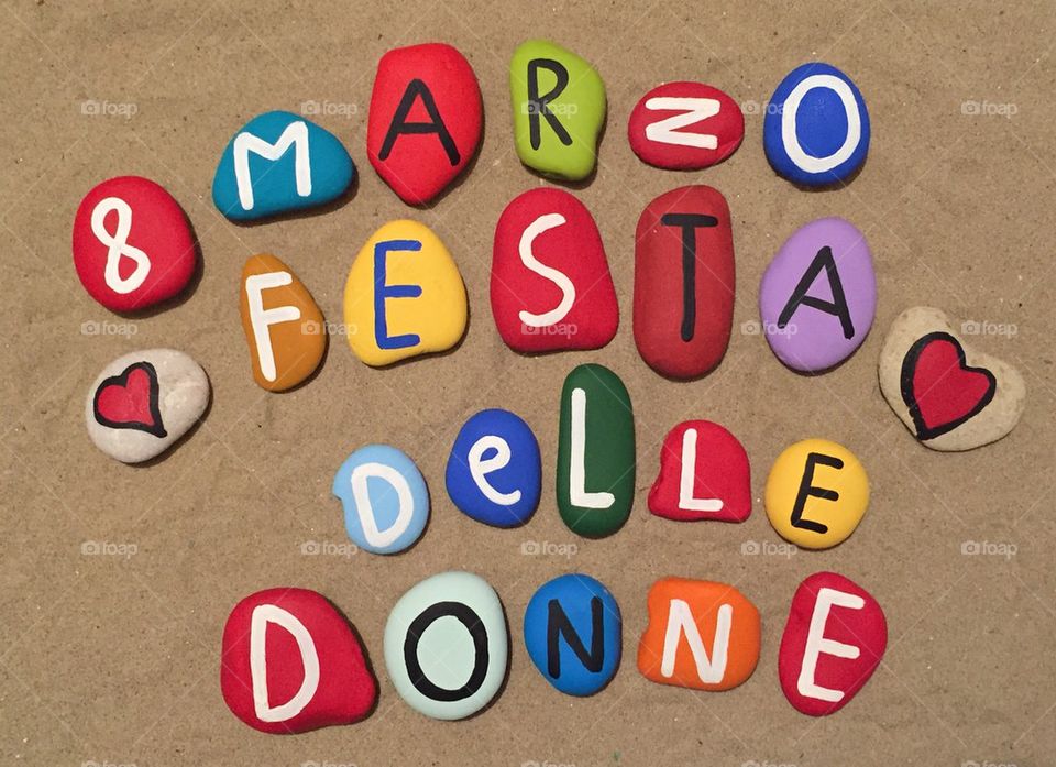 8 Marzo, festa delle donne, 8 March, women's day on colored stones