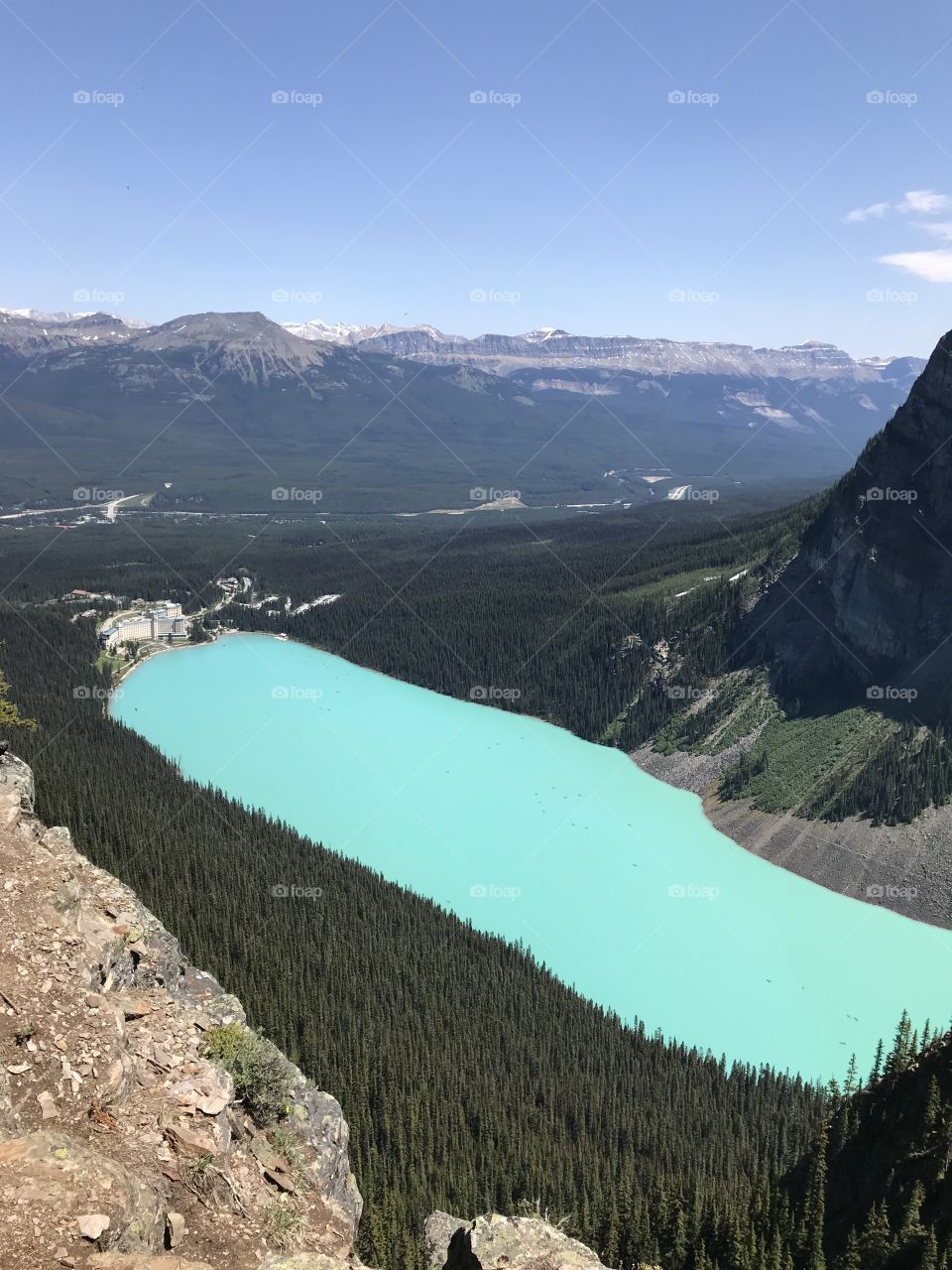 Lake Louise at Banff National Park looks like a finger painting on a photo. What a breathtaking view.