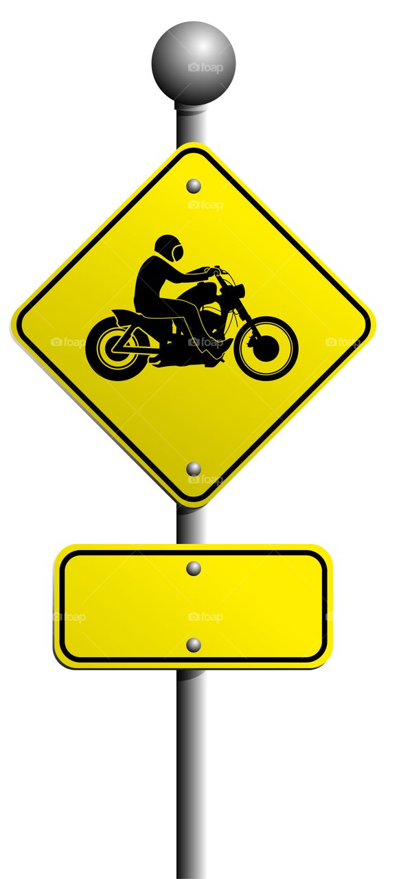 road sign with motorcycle rider and blank copy space