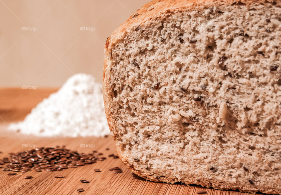 Close-up of bread and ingredients