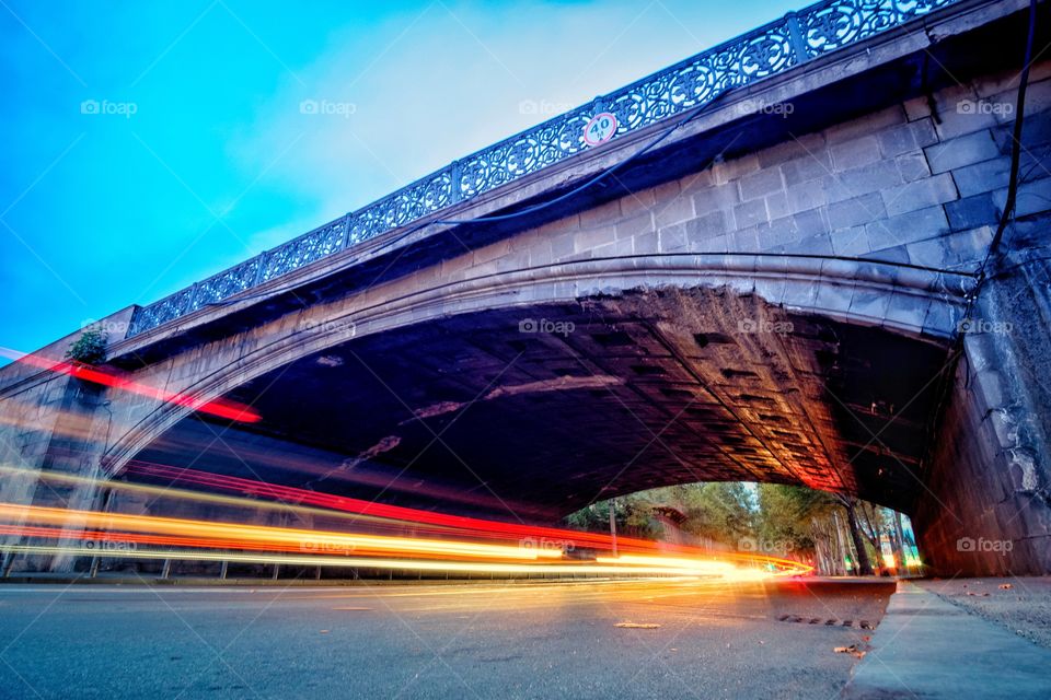 Vehicle light under bridge in Tbilisi Georgia 