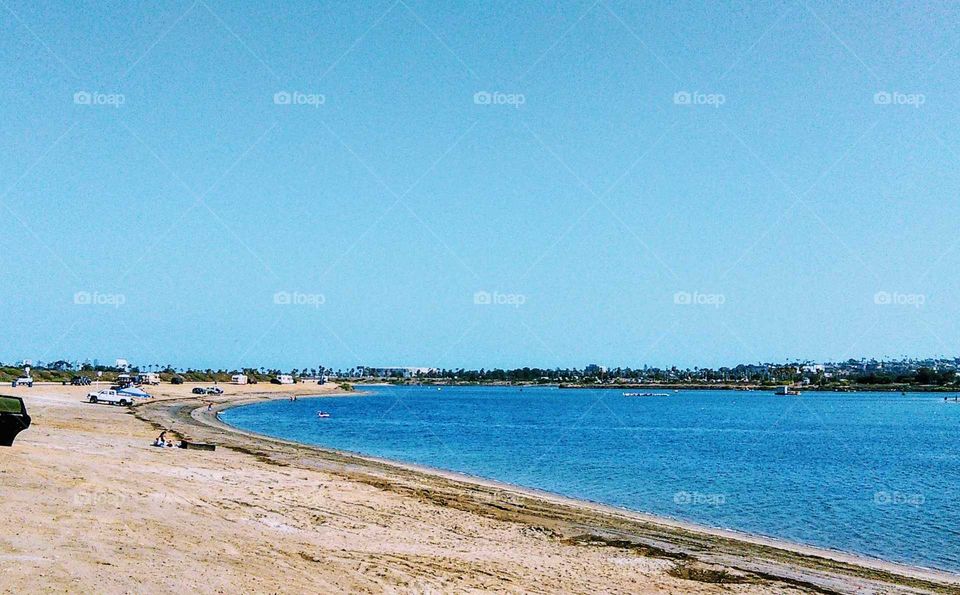 A view of San Diego Bay from Fiesta Island recreation area.