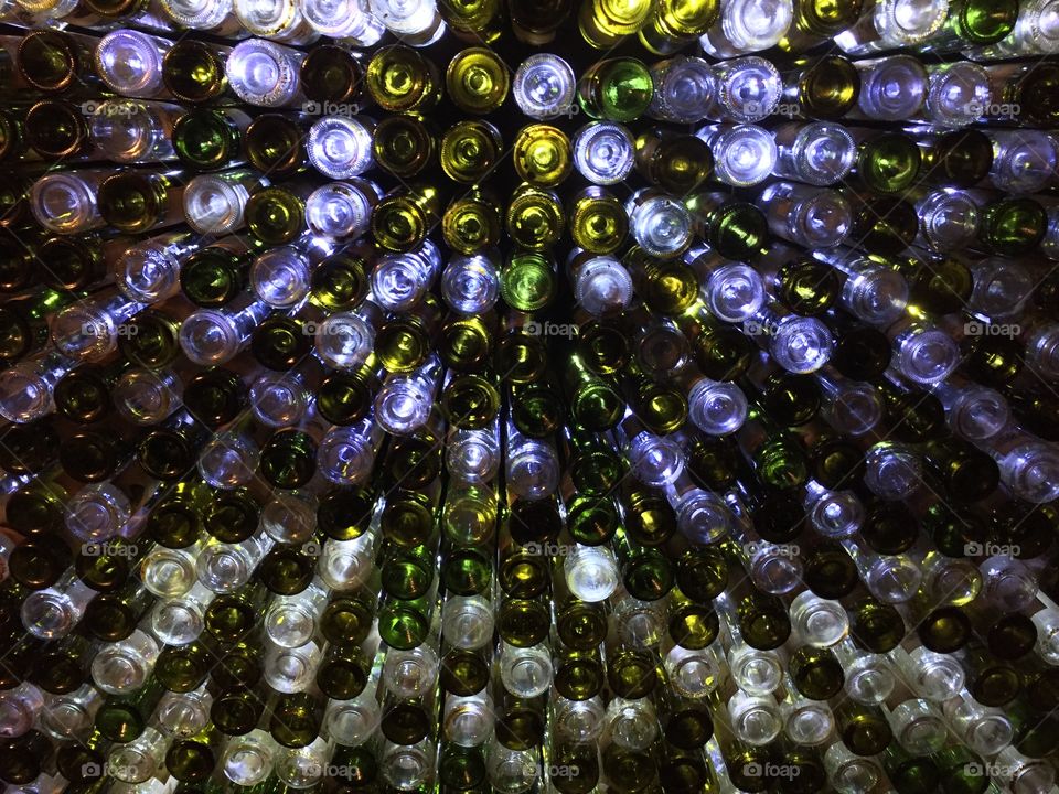 Light through wine bottles