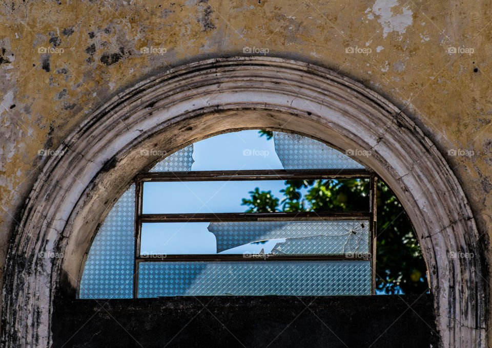 Close-up of broken window