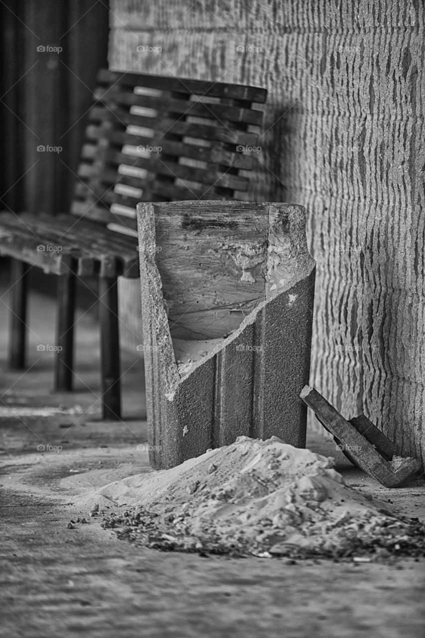 Public Bench with Broken Concrete