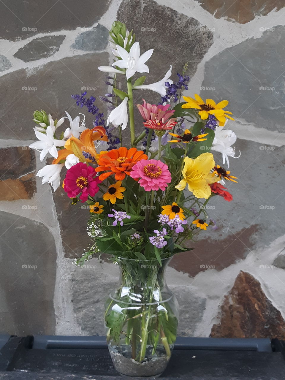 Vase of Homegrown Multi-Colored Flowers