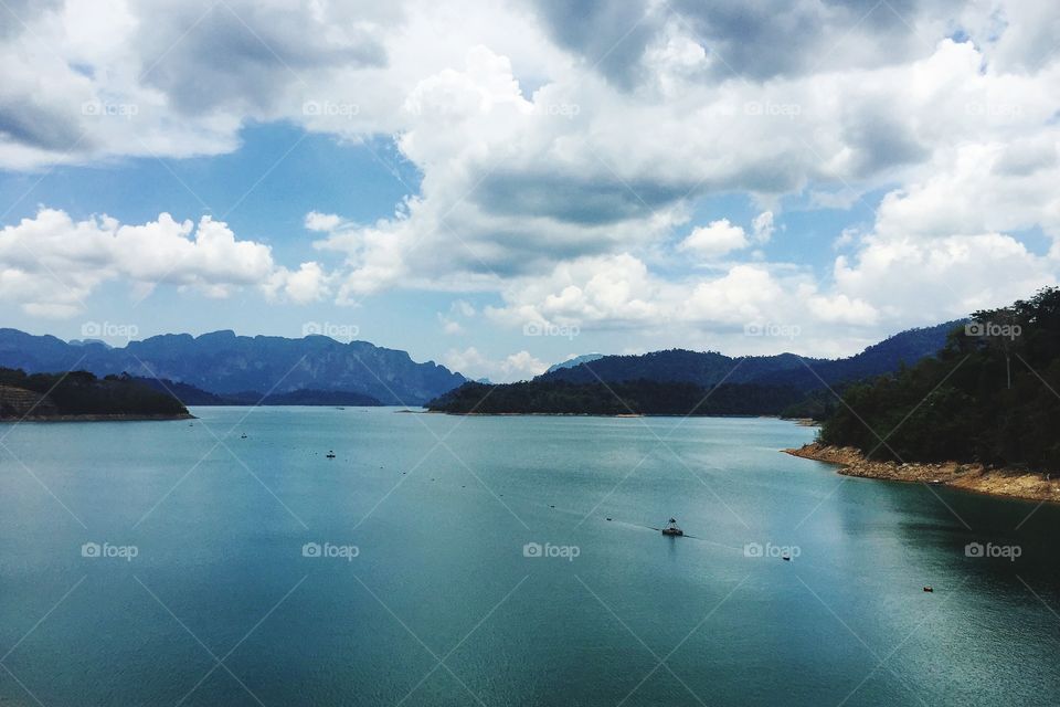 Scenic view of dam against sky