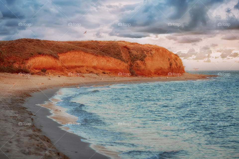 Seascape on sunset. Crimea, Black Sea, West coastline