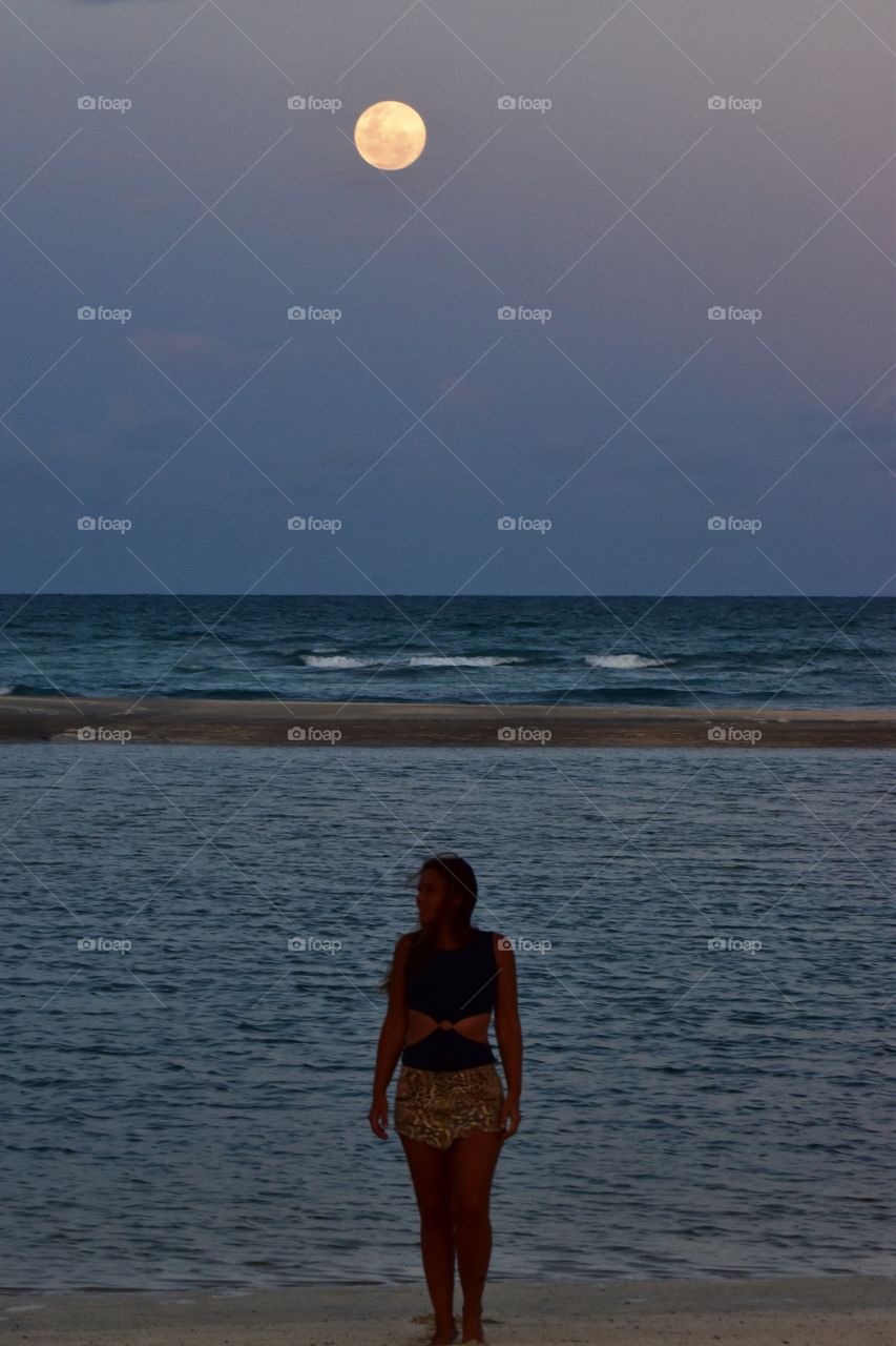 girl and moon