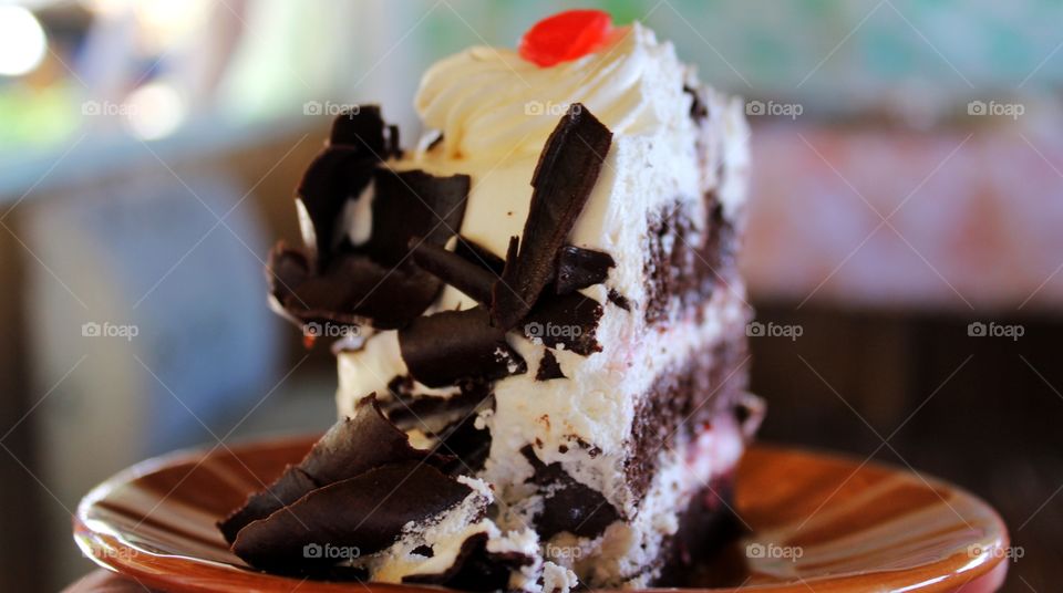 A slice of blackforest cake