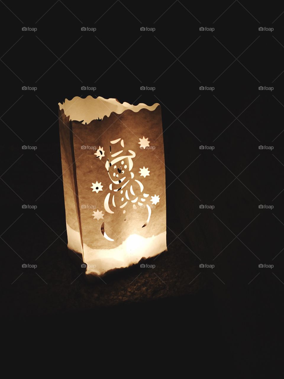 Candle in paper bag - with snowman 