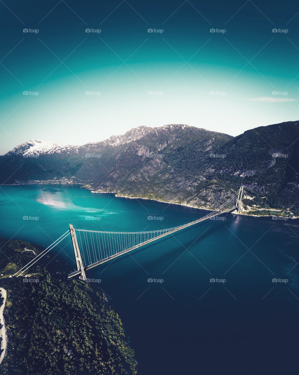 Fjord bridge drone shot 