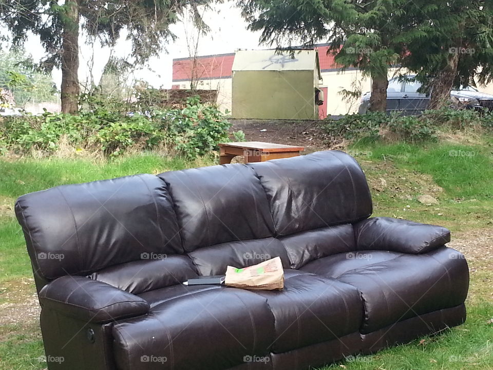 Dumped . This is a recurring problem here, people will just drop their unwanted furniture. 