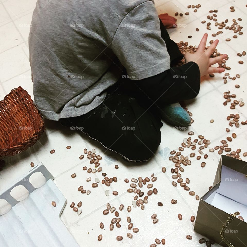 my autistic boy counting beans