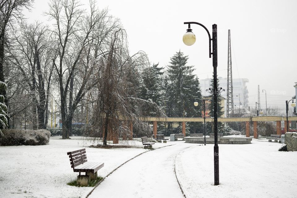 park under the snow. Slovakia