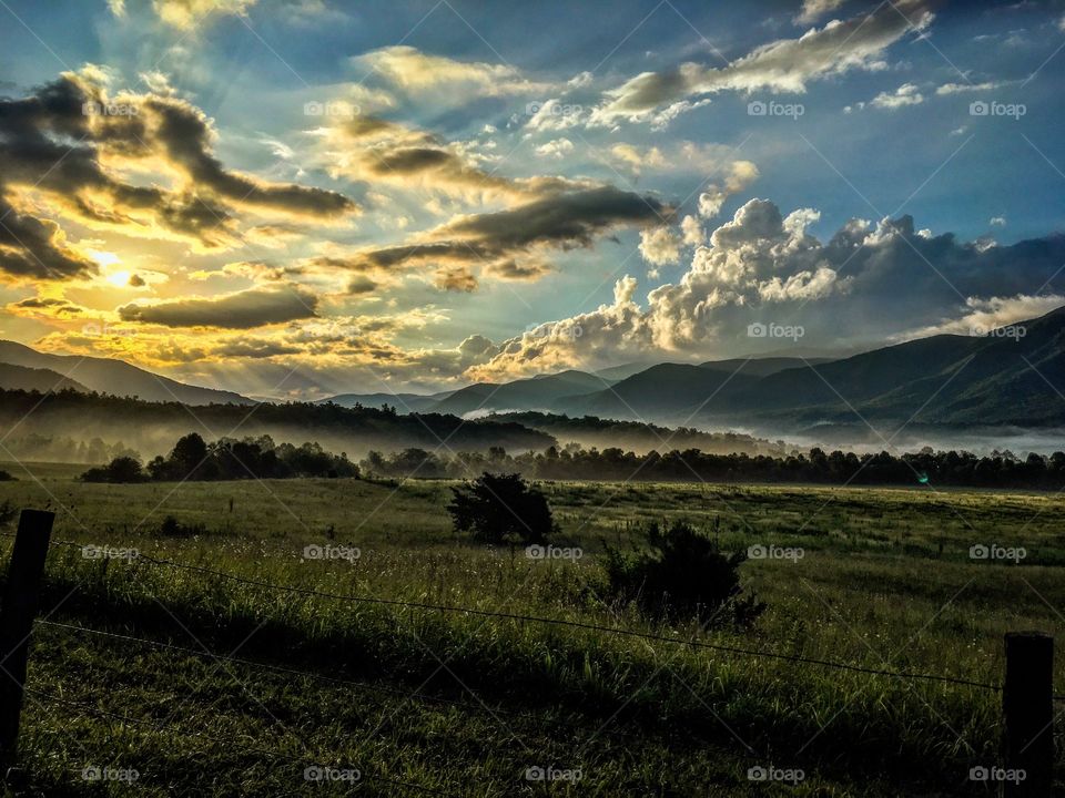 Foggy sunrise in the Great Smoky Mountains of Tennessee 