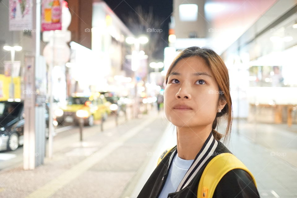 Japanese girl on Tenjin street of Fukuoka 