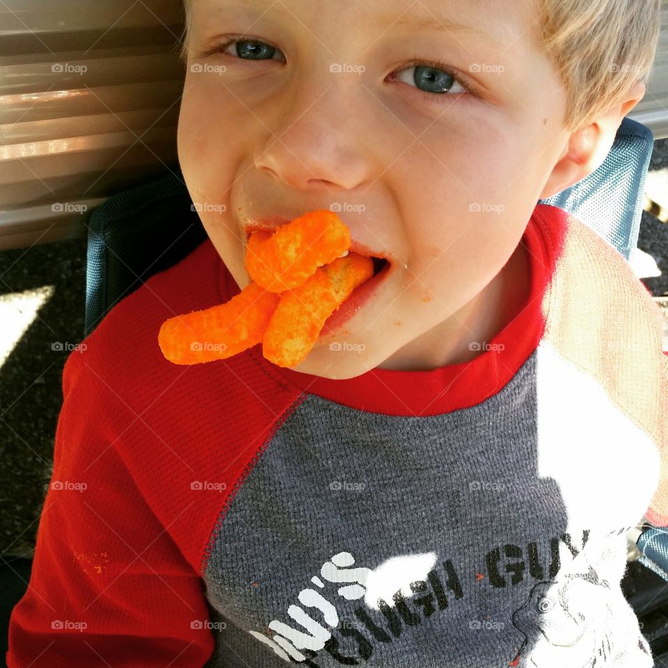 Cheeto Monster. While camping with the family, we ran into a new animal.