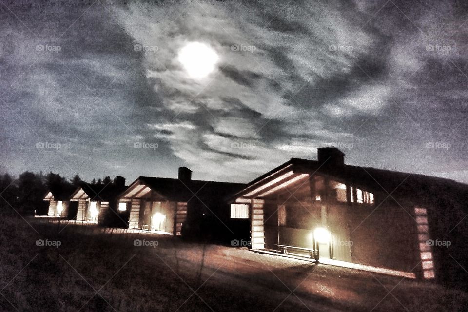 Houses in moonlight