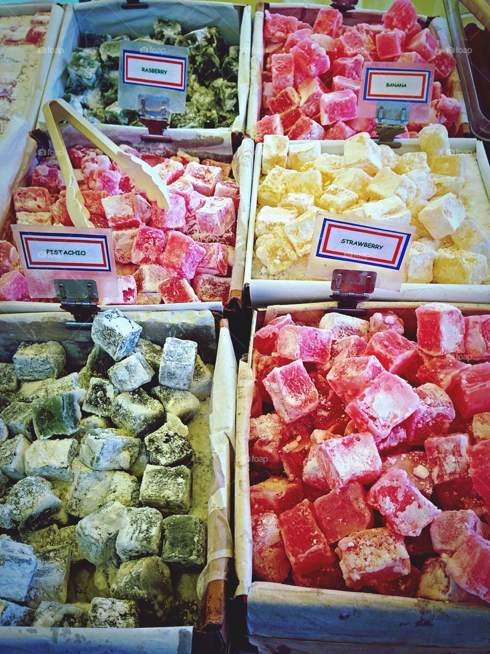 Handmade Turkish delight on a market stall 