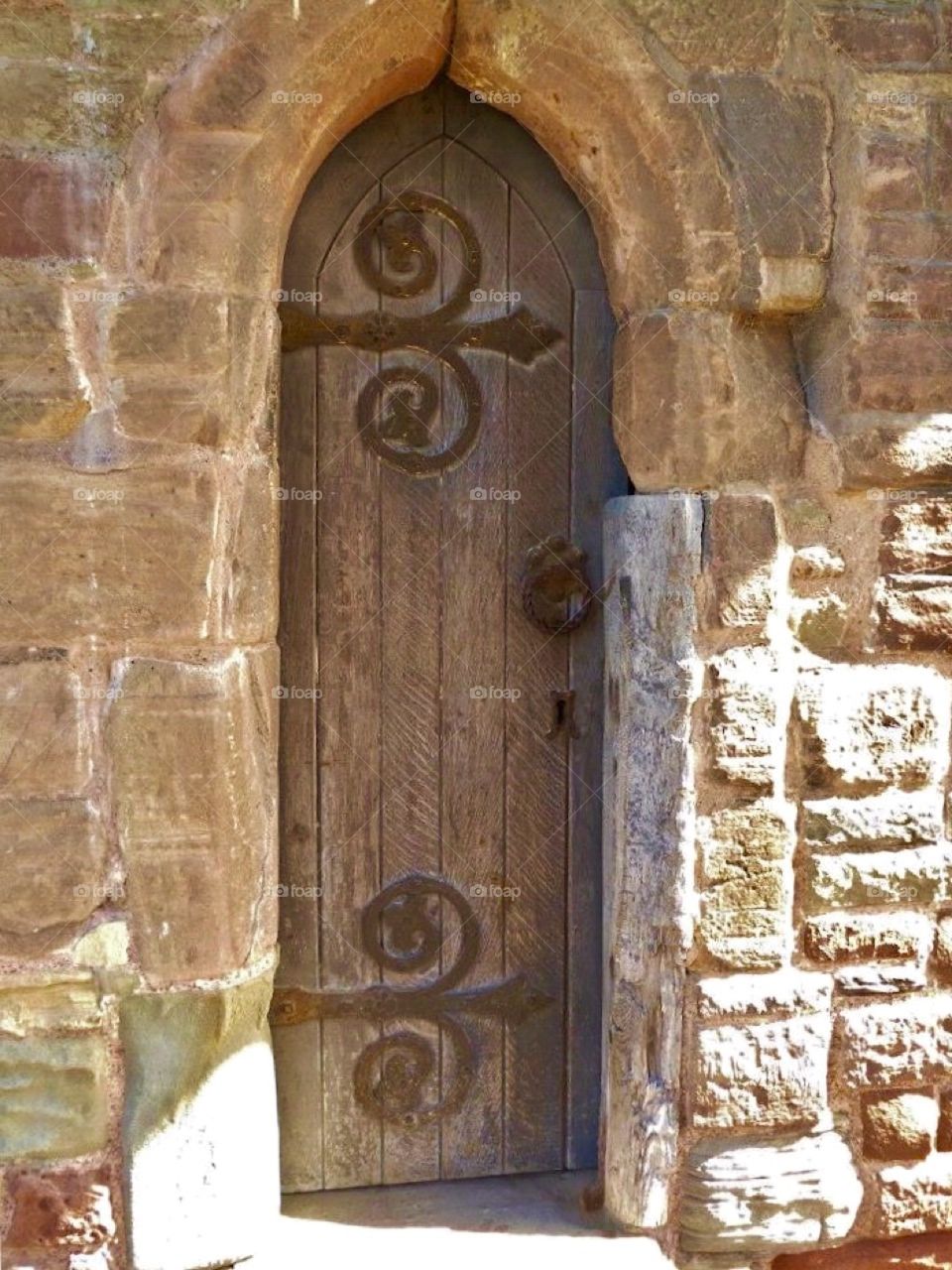 Antique Door. Monnow Bridge, Monmouth, Wales