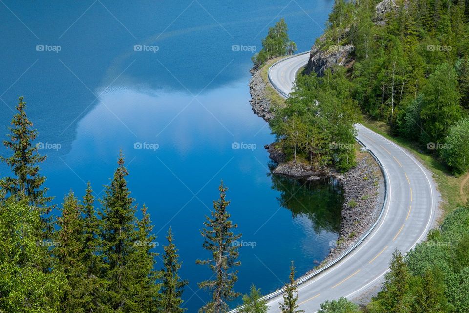 Curvy road at water