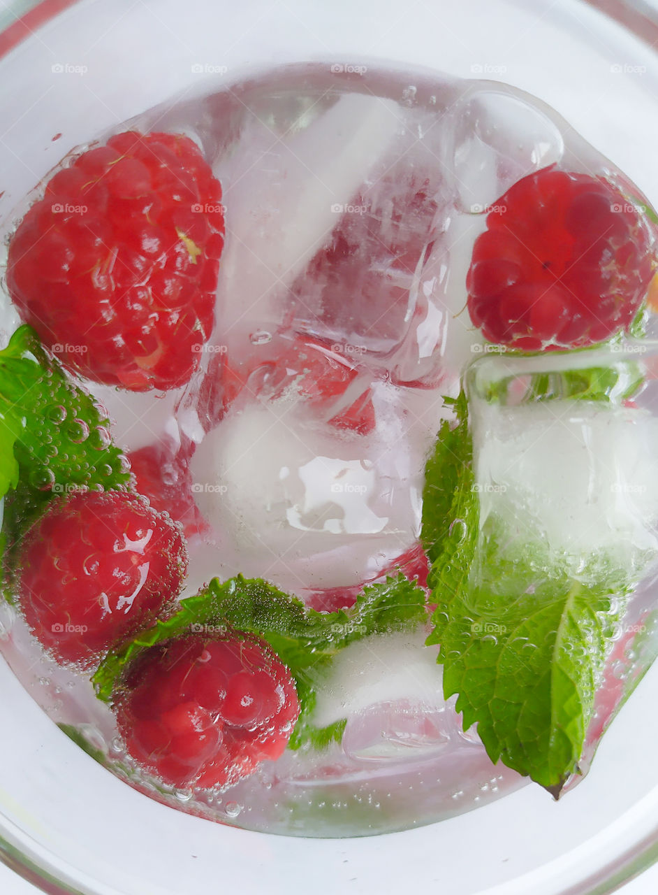 Raspberry with ice