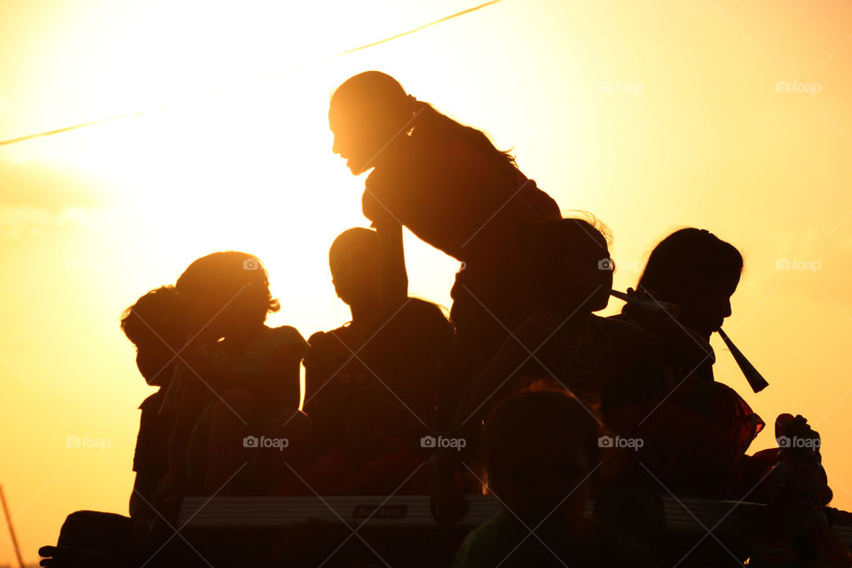 Girls have fun, sunset girls  silhouette