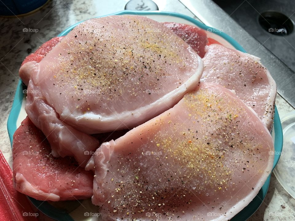 Raw meat prepared for grill