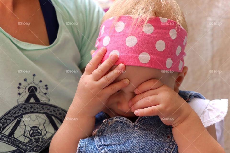 White dots on pink headband