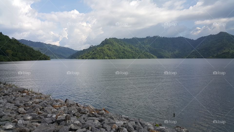 panoramic view of a lake at a over dam in Thailand