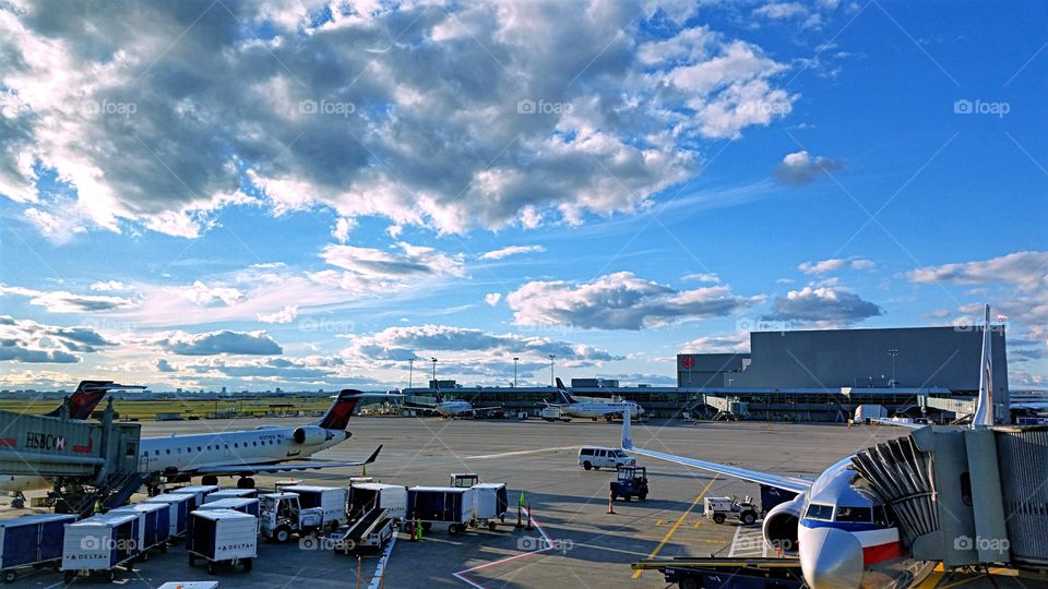 Busy Airport Tarmac. Airport Activity on the tarmac.