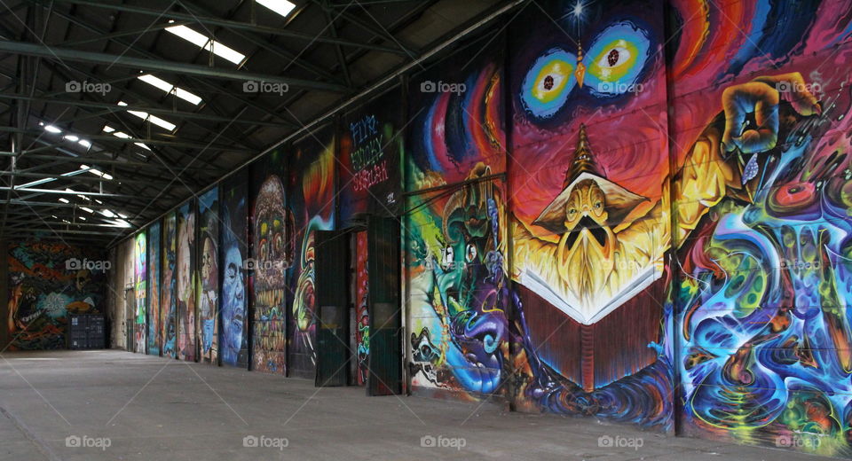 Street art in warehouse.