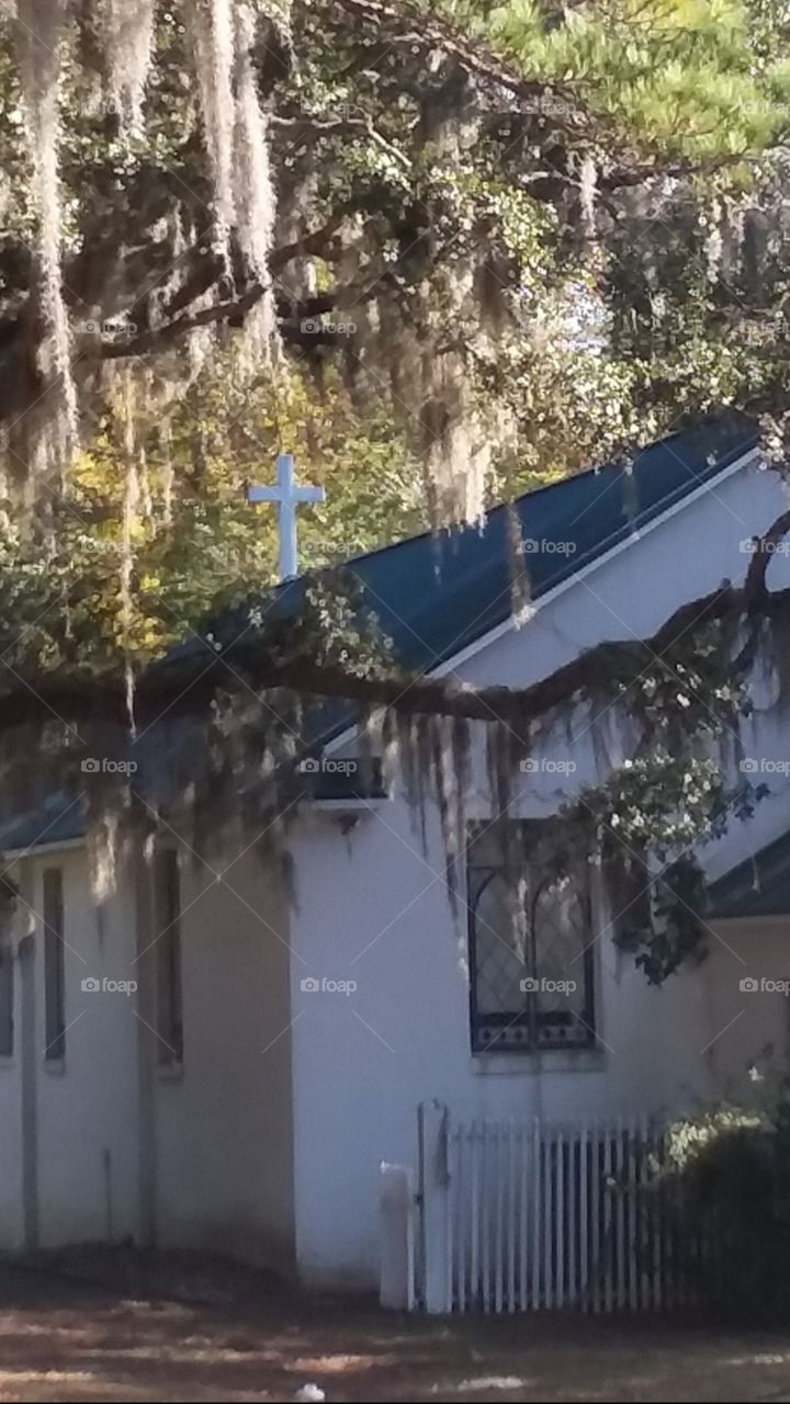 stained glass window in old chapel