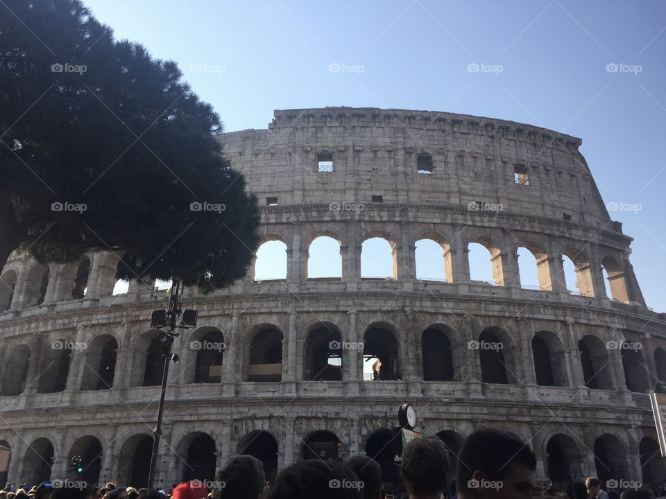 The Italian Colosseum on a warm spring day with no clouds. 