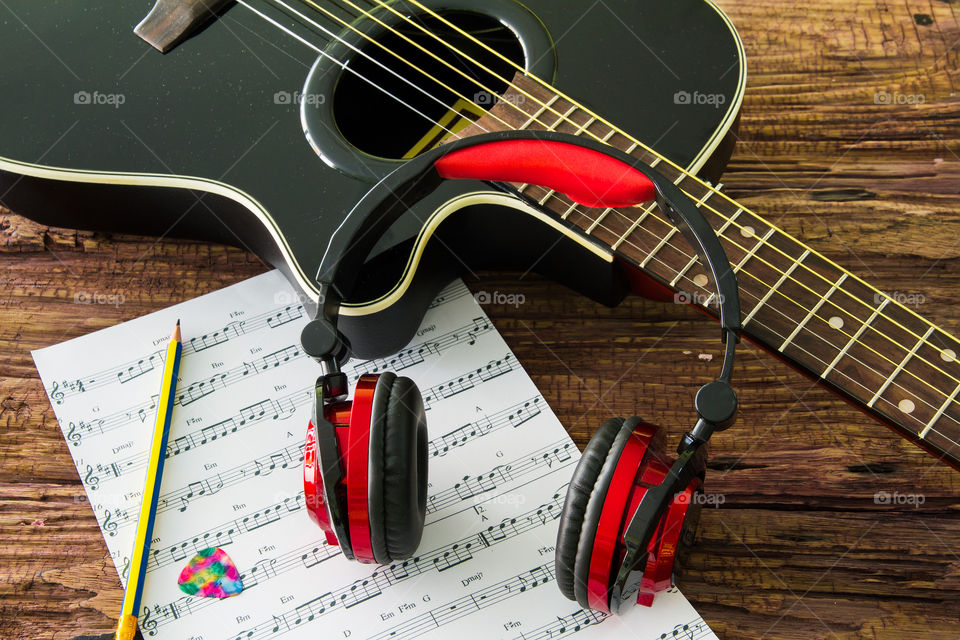 Guitar and headphones