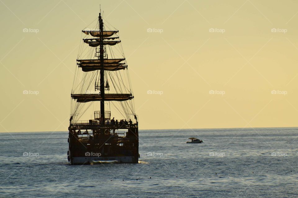 ship in the sunset in Alanya turkey