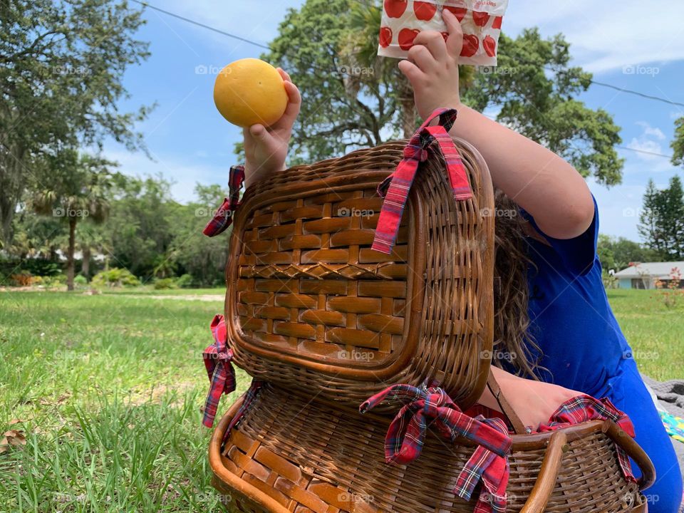 Picnic Basket Opened Up With Food And Items Needed For The Picnic Meal As A Family With Our Girls Excited To Grab What They Want To Eat First.