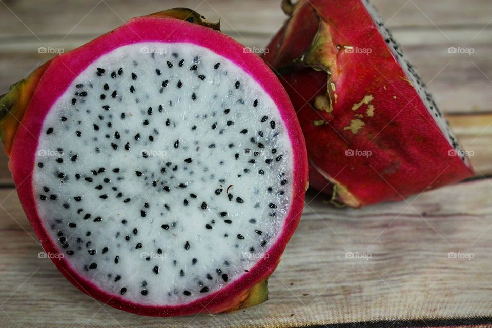 Sliced dragonfruit up close