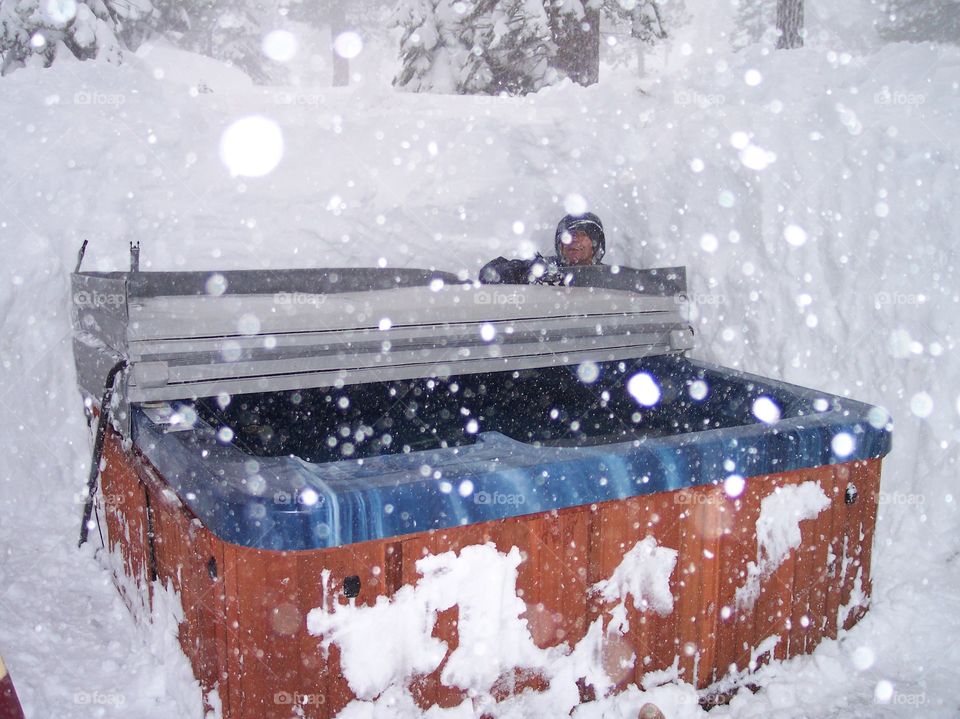 Snowy day hot tub