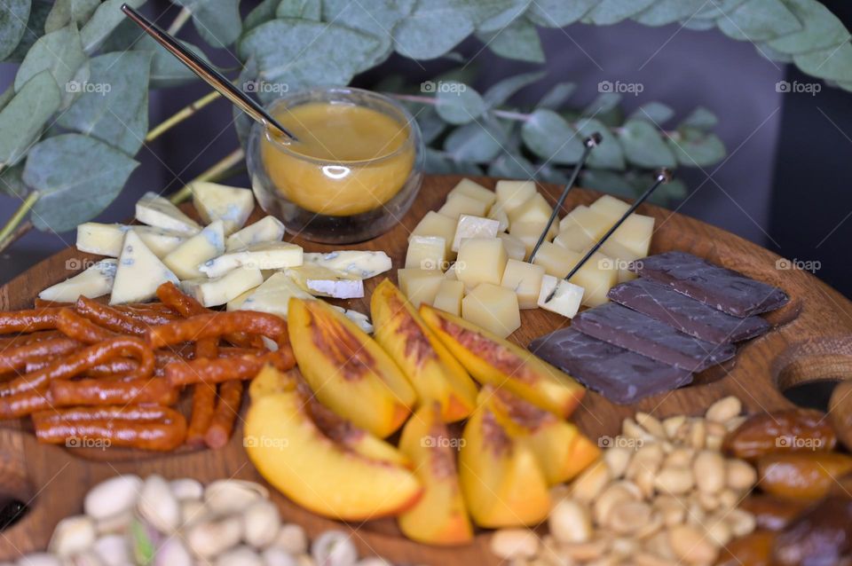 Close up view of wine table with a delicious food